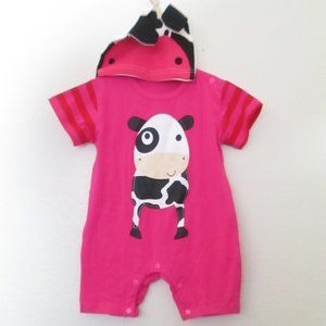 toddler girls onesy romper cow with hat